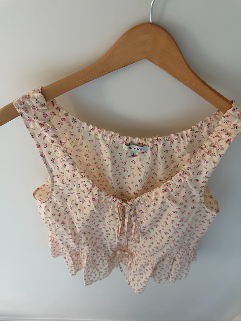 Madewell Cream Tank Top with Pink Floral Print and Tie Front - Picture 6 of 9